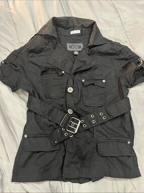 MAJORA Black Short-Sleeve Utility Blouse with Belt